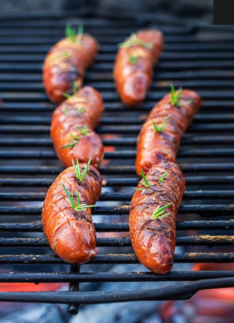 Sausages on a grill